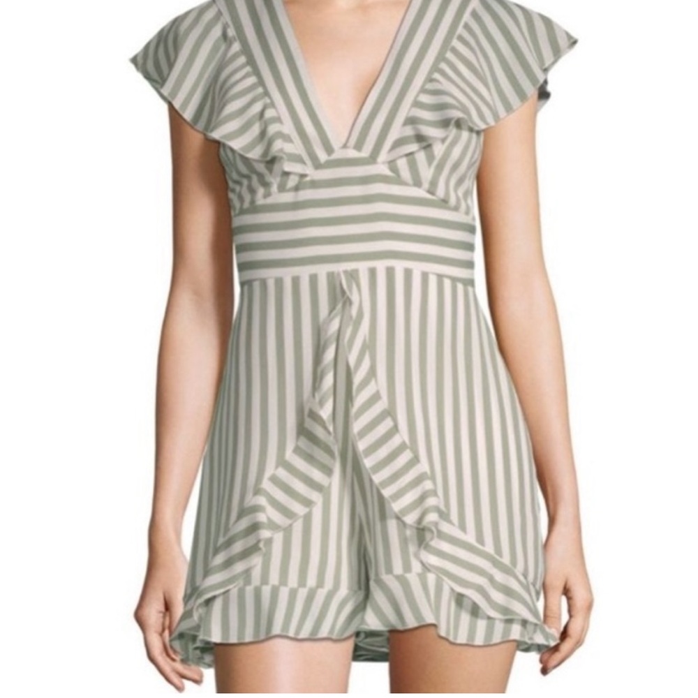 NSR Green White Stripe Plunge Romper L